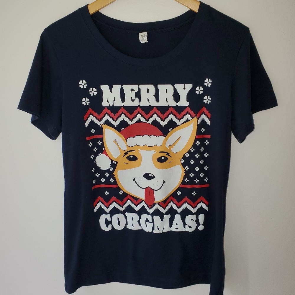 Next Level Dark Blue Merry Corgmas Tee